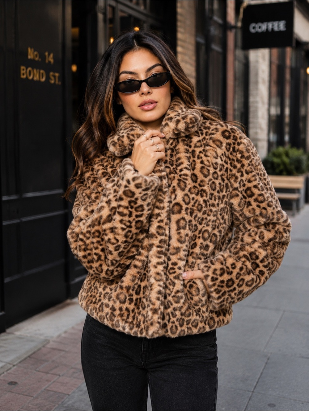 Victoria’s Secret Pink Leopard Faux Fur Jacket Cropped Boxy Coat